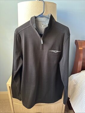Black Quarter-Zip Pullover with Chest Pocket Detail